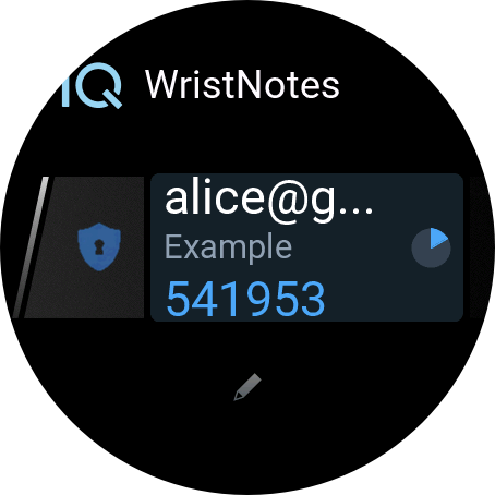 Garmin watch glance showing a compact OTP code